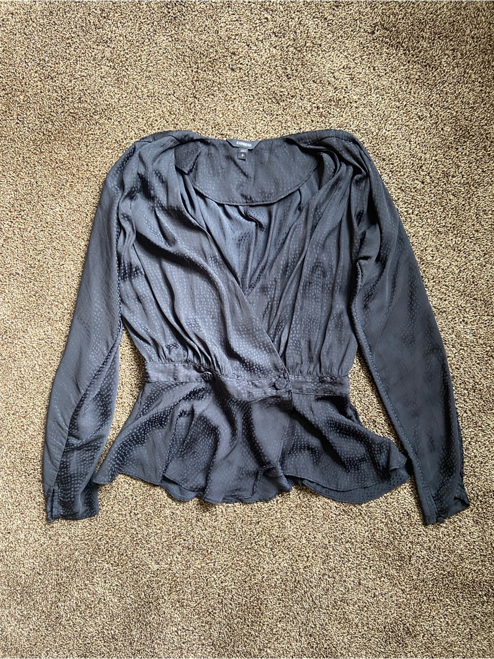 Express Black Satin-Look Wrap Peplum Blouse Small